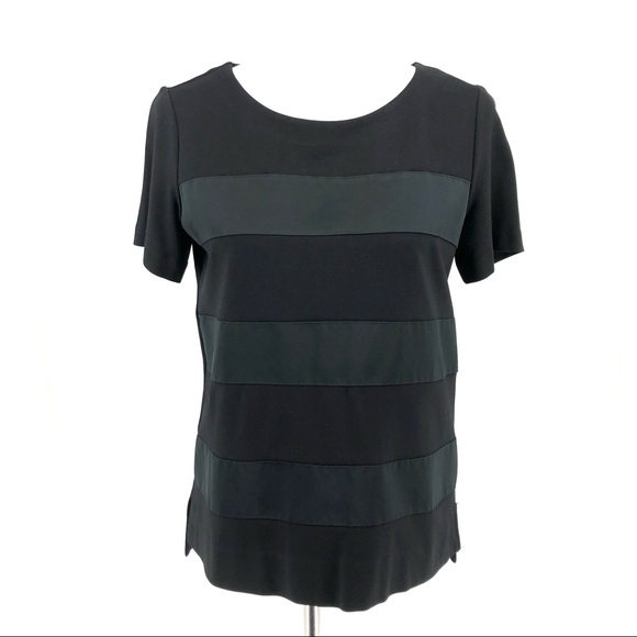 Madewell Black Satin Stripe Night Out T-Shirt, S - Picture 2 of 6